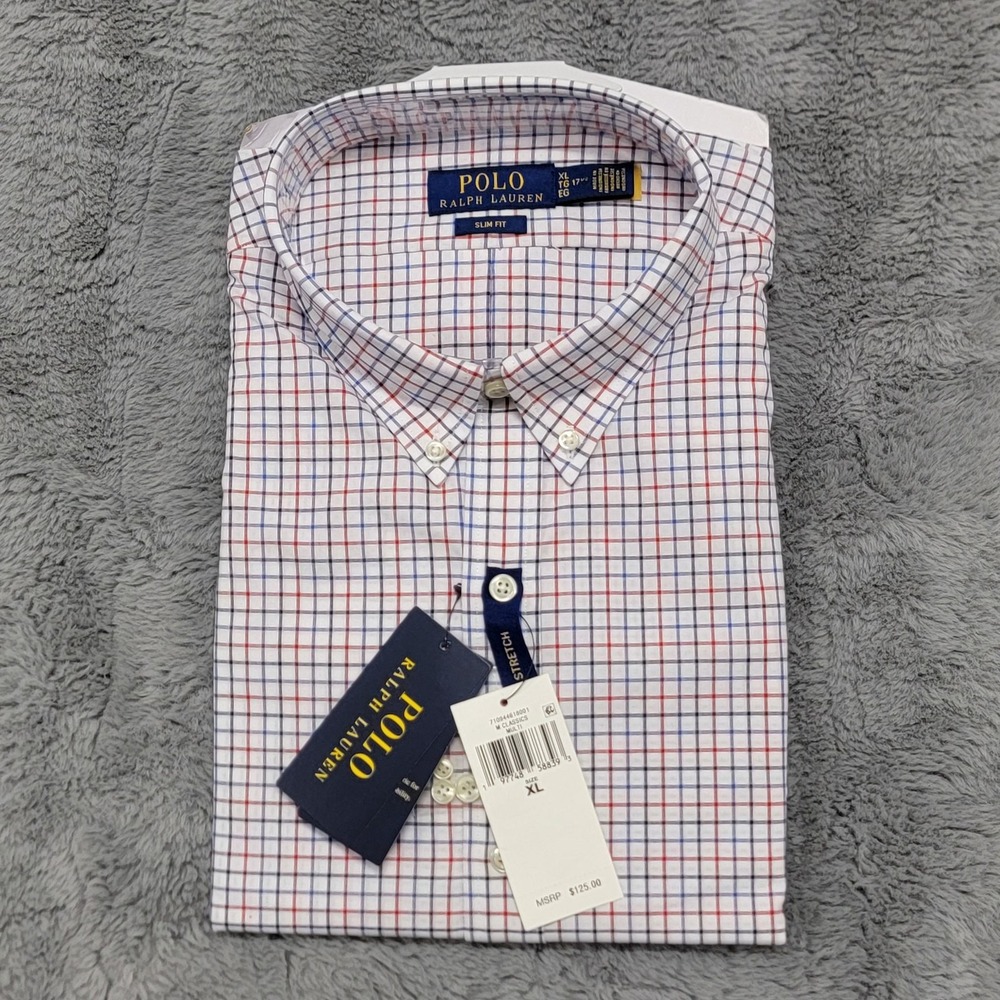 Polo Ralph Lauren Shirt Mens XL Multicolor Check Slim Stretch Button Down Pony
